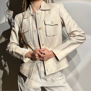 Cream Kenneth Cole Genuine Leather Womens Jacket